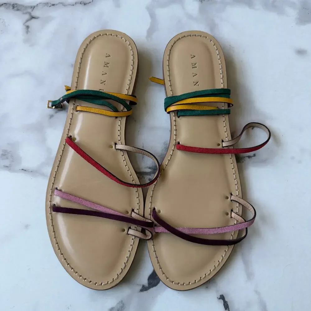 AMANU The Constantia Multicolor Leather Strappy Sandals Size 9 - Picture 3 of 8